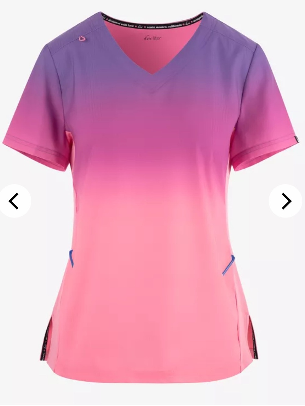 KOI Lite Women’s V-Neck Ombre Scrub Top in Pink and Purple